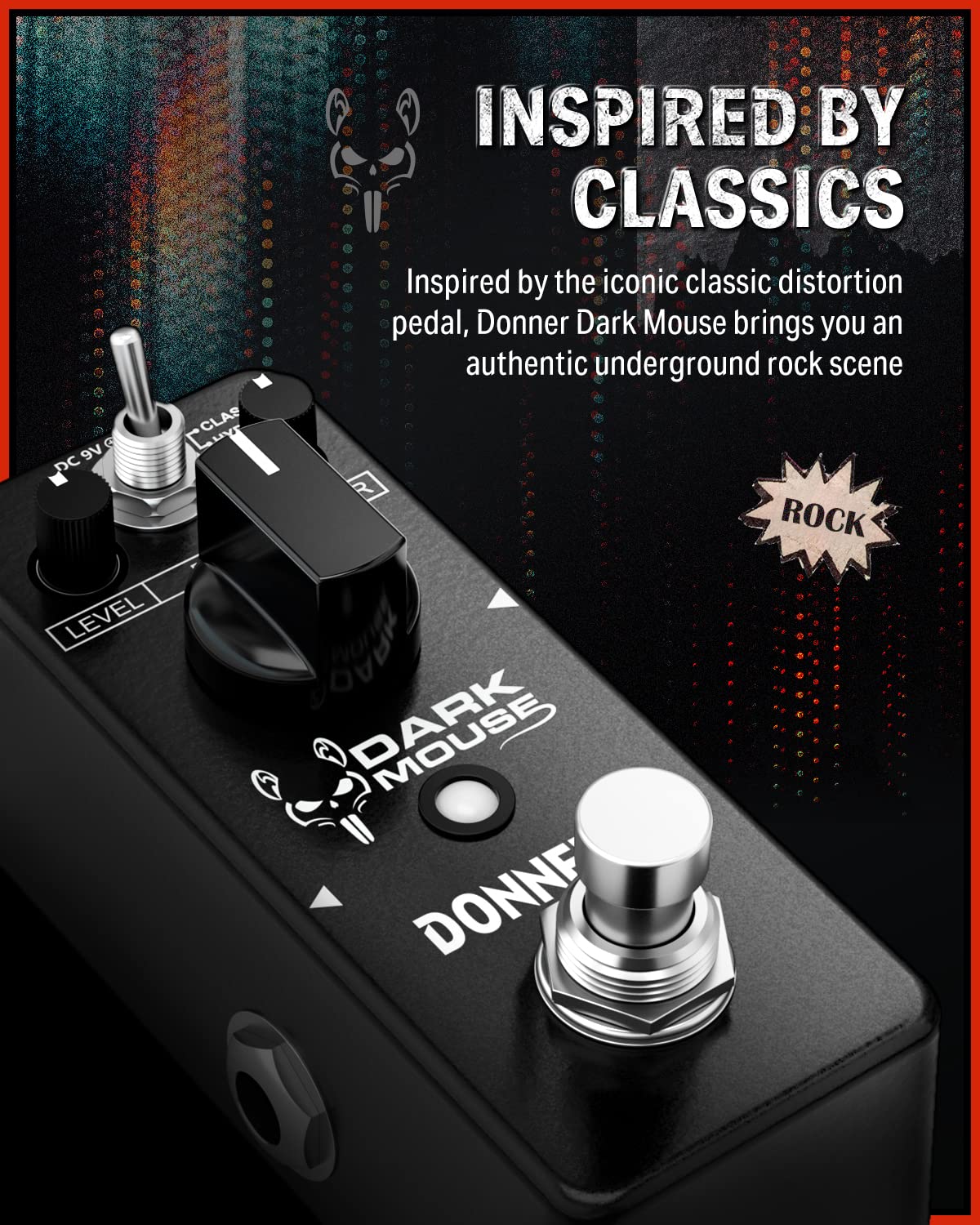 Donner Dark Mouse Distortion Pedal for Electric Guitar, 2 Modes Classic Hyper Crunch to Fuzzy Guitar Pedal True Bypass