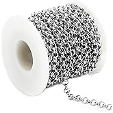 UniCrena Silver Rolo Chain Jewelry Making Supplies 9.8ft - 2.5mm Link Chain Bulk for DIY Bracelet Hat Chains Decoration