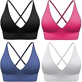 Evercute Women's Sports Bras 3/4 Pack Adjustable Deep V Neck Bras Wireless Spaghetti Strap Criss Cross Padded Low Support Bra
