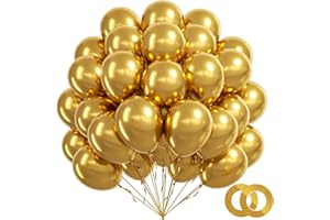 BAUANOOY 100pcs Metallic Gold Balloons 12 inch, Chrome Gold Balloons with Gold Ribbon for Birthday Graduation Engagement Wedding Party Decorations