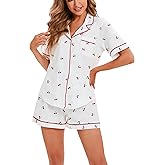 LUBOT 100% Cotton Pajamas for Women 2 Piece PJ Set Button-Down Soft Knit Short Sleeve Summer Sleepwear Loungewear XS-XXL
