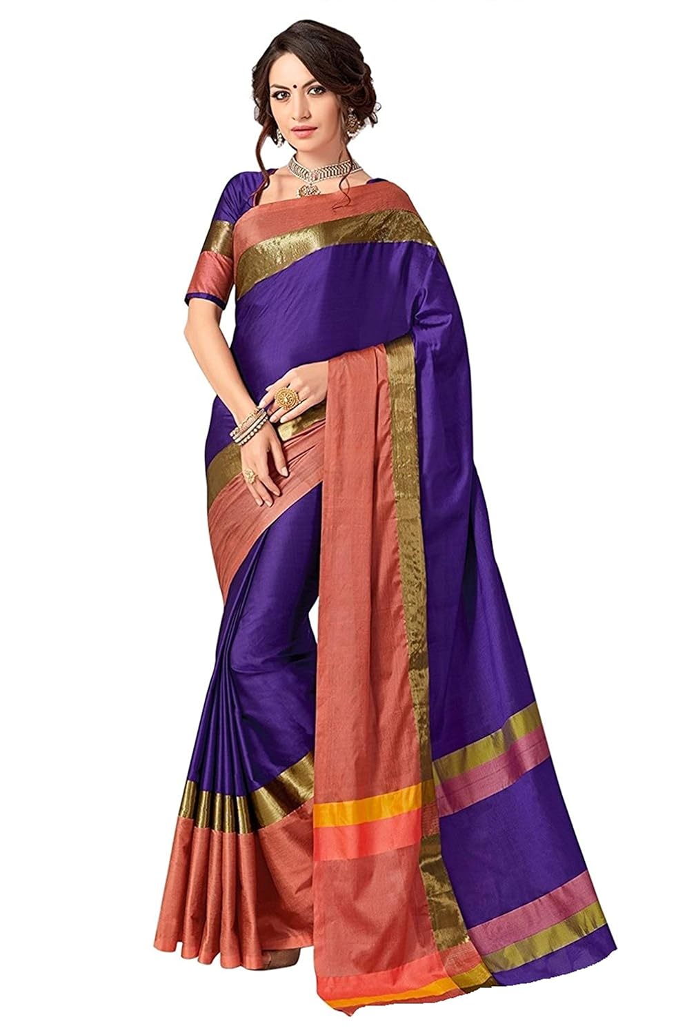 anni designer women's sarees cotton saree with blouse piece (pack of 2)