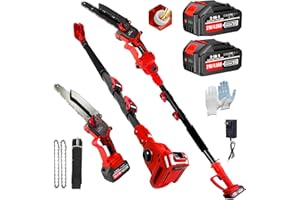 NINUPDDG 2-IN-1 Cordless Pole Saw for Tree Trimming, Brushless 8 Inch Electric Mini Chainsaw with 2 Pcs 4.0Ah Batteries&Extension Pole, 15.8 FT Max Pole Saws Battery Powered, Tree Trimming & Branch Cutting