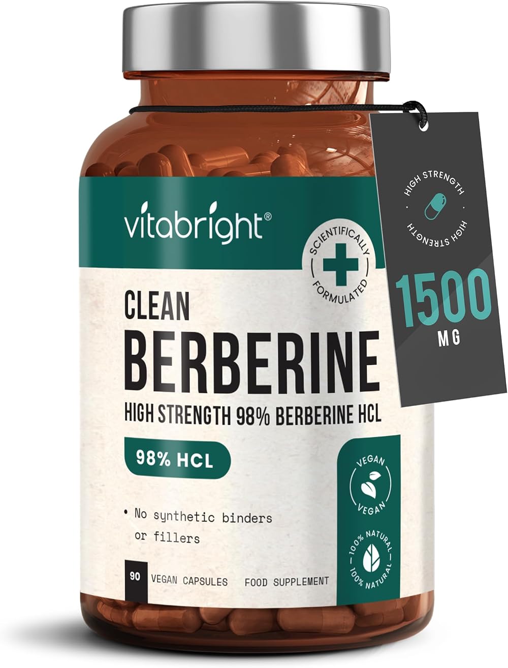 VitaBright Berberine 500mg Capsules 90 Veggie Softgels 98% Berberine HCL