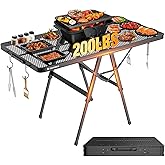 Raynesys Foldable Grill Table with Mesh Desktop, 200lbs 4Ft Portable Folding Table, Height Adjustable Metal Table for Ourdoor