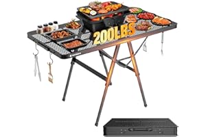 Raynesys Foldable Grill Table with Mesh Desktop, 200lbs 4Ft Portable Folding Table, Height Adjustable Metal Table for Ourdoor