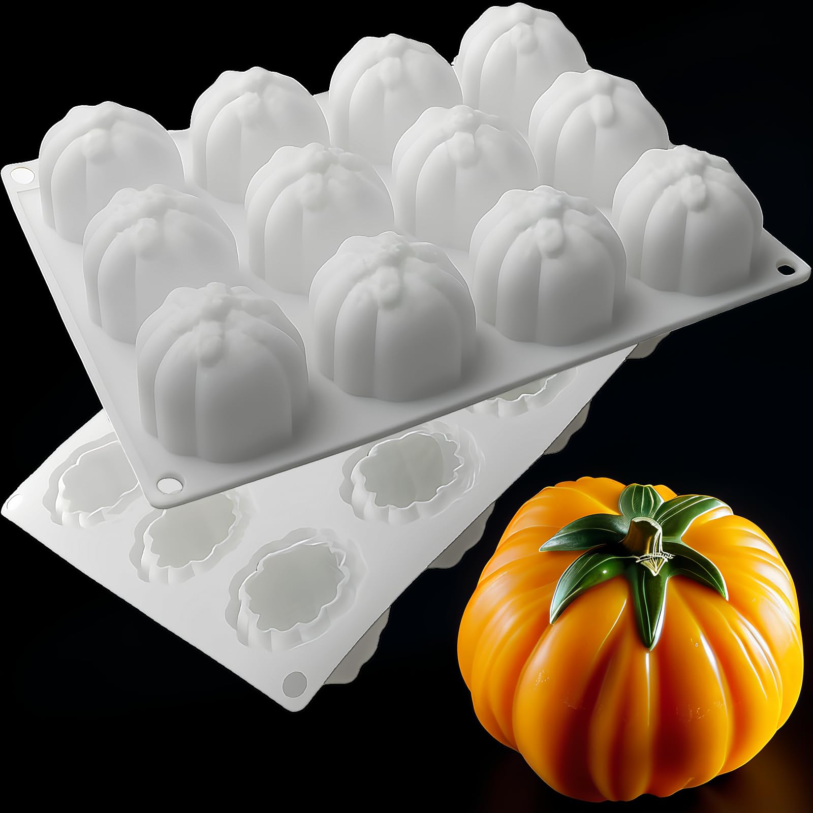 Photo 1 of 3D Pumpkin Silicone Molds Pumpkin Cake Mold12Cavities Halloween Thanksgiving Molds Baking 3D Autumn Harvest Theme Silicone Mould for Making Mousse Chocolates Cupcake Jelly Pastry Fondant Soap Candle