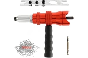 POWLAB Professional Rivet Gun Adapter Kit - Cordless Riveting Drill Tool with 4 Rivet Heads & 200 Blind Rivets - Easy Processing for Pop Rivets - Durable Alloy with Removable Handle for DIY Projects