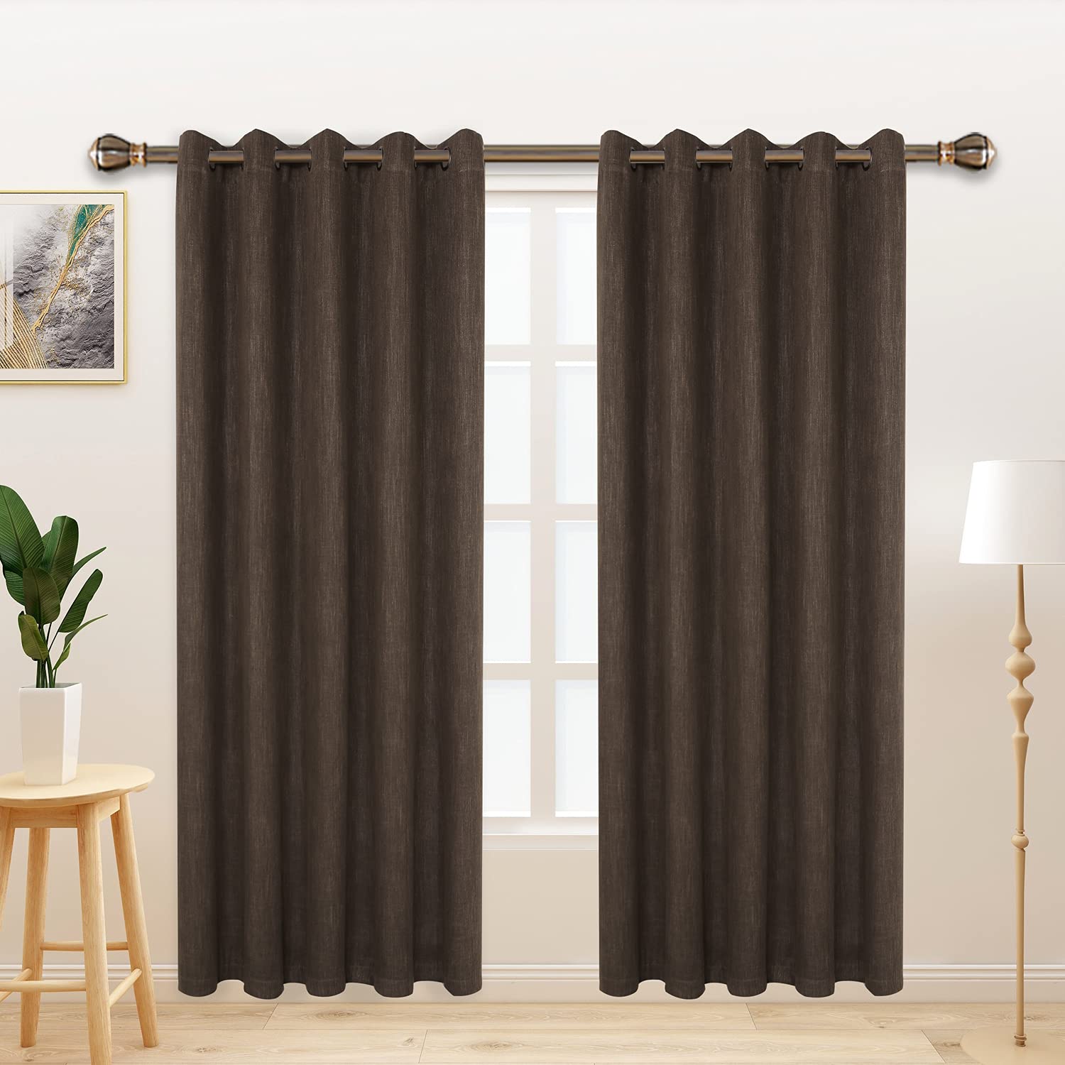 Photo 1 of LORDTEX Linen Look Textured Blackout Curtains with Thermal Insulated Liner - Heavy Thick Grommet Window Drapes for Bedroom, 70 x 95 Inches, Chocolate, Set of 2 Panels