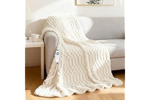 Eastsora Heated Blanket Flannel Throw Blanket, 50"X 60" Electric Heating Blanket with ETL & FCC & 12 Heating Levels & Auto Shut Off，Machine Washable (Milky White)