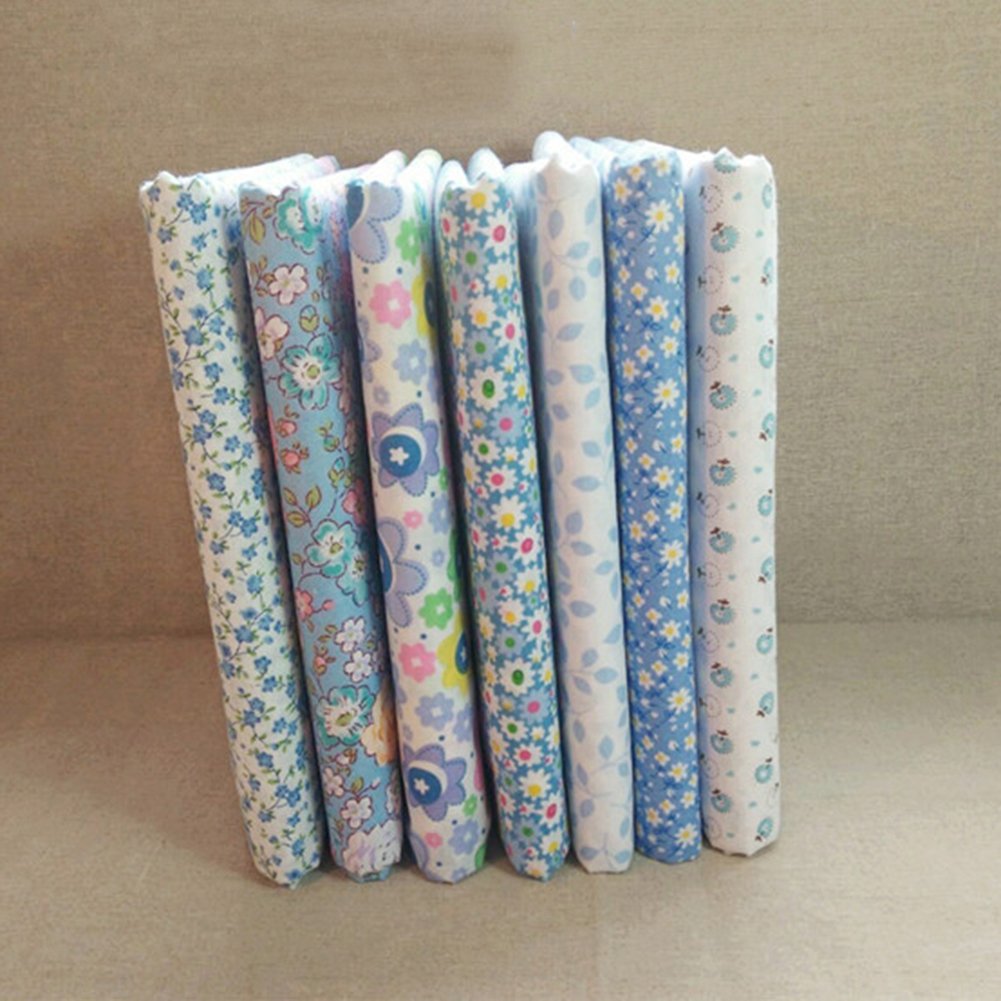 Gemini_mall® 7pcs 25cm*25cm Cotton Craft Fabric Bundle Squares Patchwork Lint DIY Sewing Scrapbooking Quilting Floral Dot Pattern Artcraft (Blue)