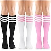 Prupoky Womens Knee High Socks Long Socks for Women Athletic Sports Thigh High Stockings Casual Striped Tube Socks for Women