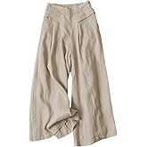 Bianstore Women's Culottes Linen Cropped Wide Leg Pants Elastic Waist Casual Palazzo Trousers with Pockets