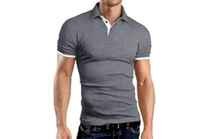 KUYIGO Men's Short Long Sleeve Polo Shirts Casual Slim Fit Basic Designed Cotton Shirt Tops