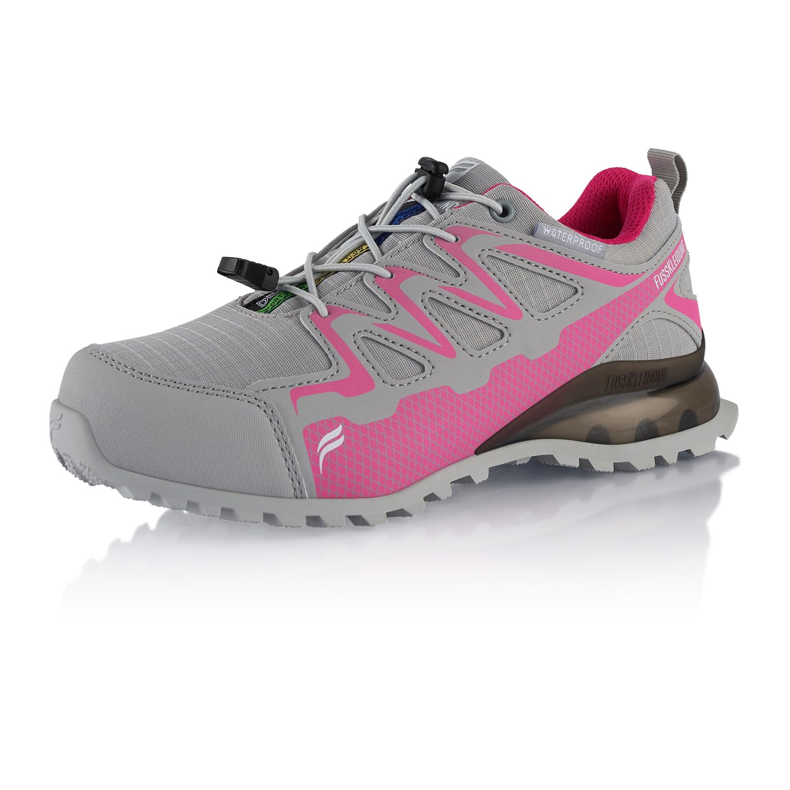 Fusskleidung® Damen Herren Wanderschuhe wasserdichte Trail Running Trekkingschuhe Grau Pink EU 36