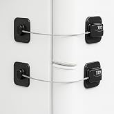2 Pack Refrigerator Lock, Heavy Duty Combination Fridge Lock with No Keys, | 3 Digit Code No Keys Needed, Steel Cable Strong Adhesive No Drill, for Fridge, Freezer, Cabinet, Drawer (Black)