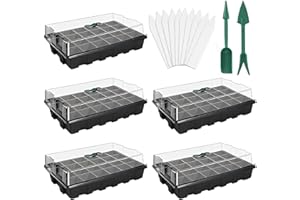 ANGTUO 5 Pack Seed Starter Tray with Dome Reusable 120cell Plant Germination Trays Indoor Propagation Planting Tray Seed Star