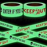 Spiareal 2 Rolls 2inx33ft Glow in the Dark Halloween Caution Tape, Keep Out | Luminous Warning for Haunted House Decor, Crime Scene Theme, Indoor Outdoor Barrier, Spooky Party DIY Decoration Supplies