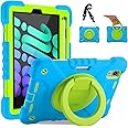 Andnary Case for 2024 iPad Mini 7 A17 Pro/2021 Mini 6 8.3 Inch Case with Built-in Pencil Holder/360° Rotating Handle Stand, Drop-Proof Cover for iPad Mini 7th/6th Generation 8.3", Blue+Green