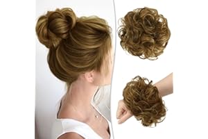 RUWISS Messy Bun Hair Piece Human Hair Messy Rose Bun Hair Buns Hair Piece for Women Real Hair Scrunchies Updo Hair Pieces Bun Extension Ponytail Messy Hair Bun (Brown with Warm Blonde Highlights)