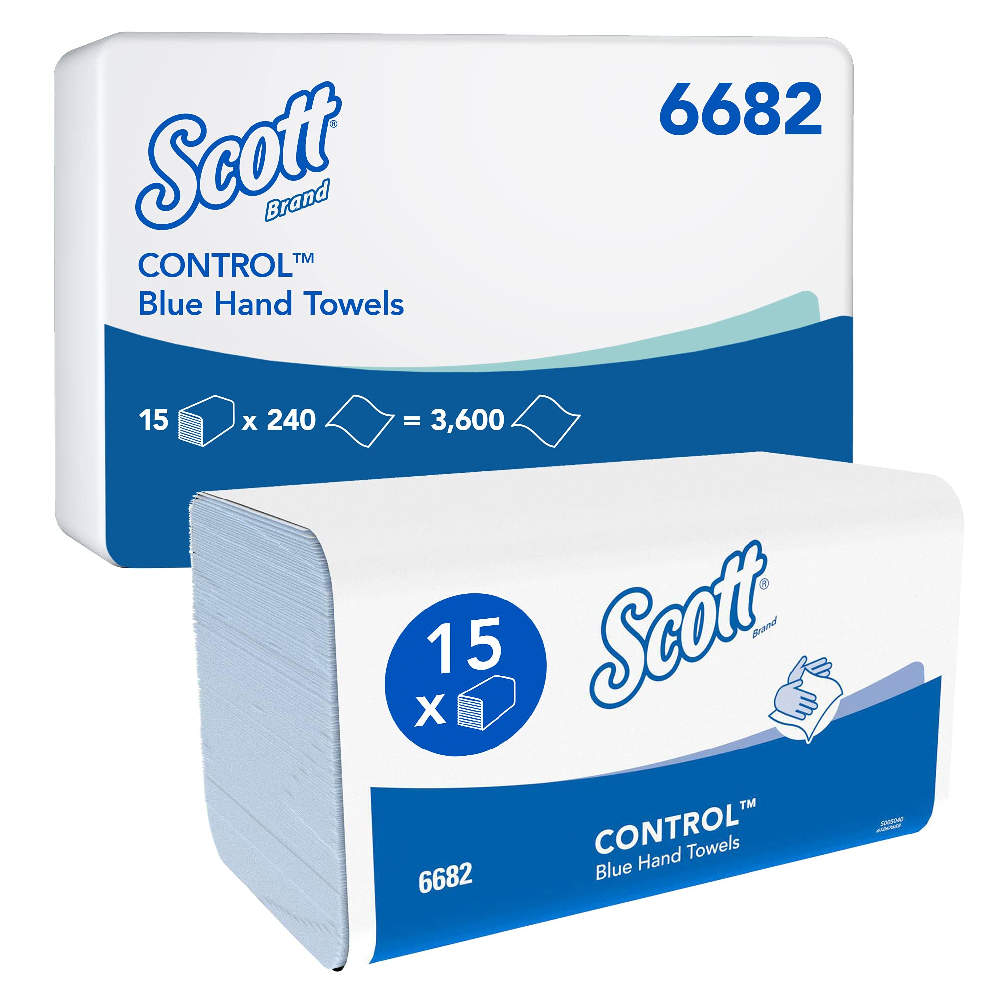 Scott® Control™ 6682 Blue Interfold Hand Towels, V-Fold 1-Ply Paper Towels with Airflex™ Technology for Hygienic Hand Drying, FSC® & Ecolabel Certified, 15 Packs x 240 Sheets (3,600 Total)