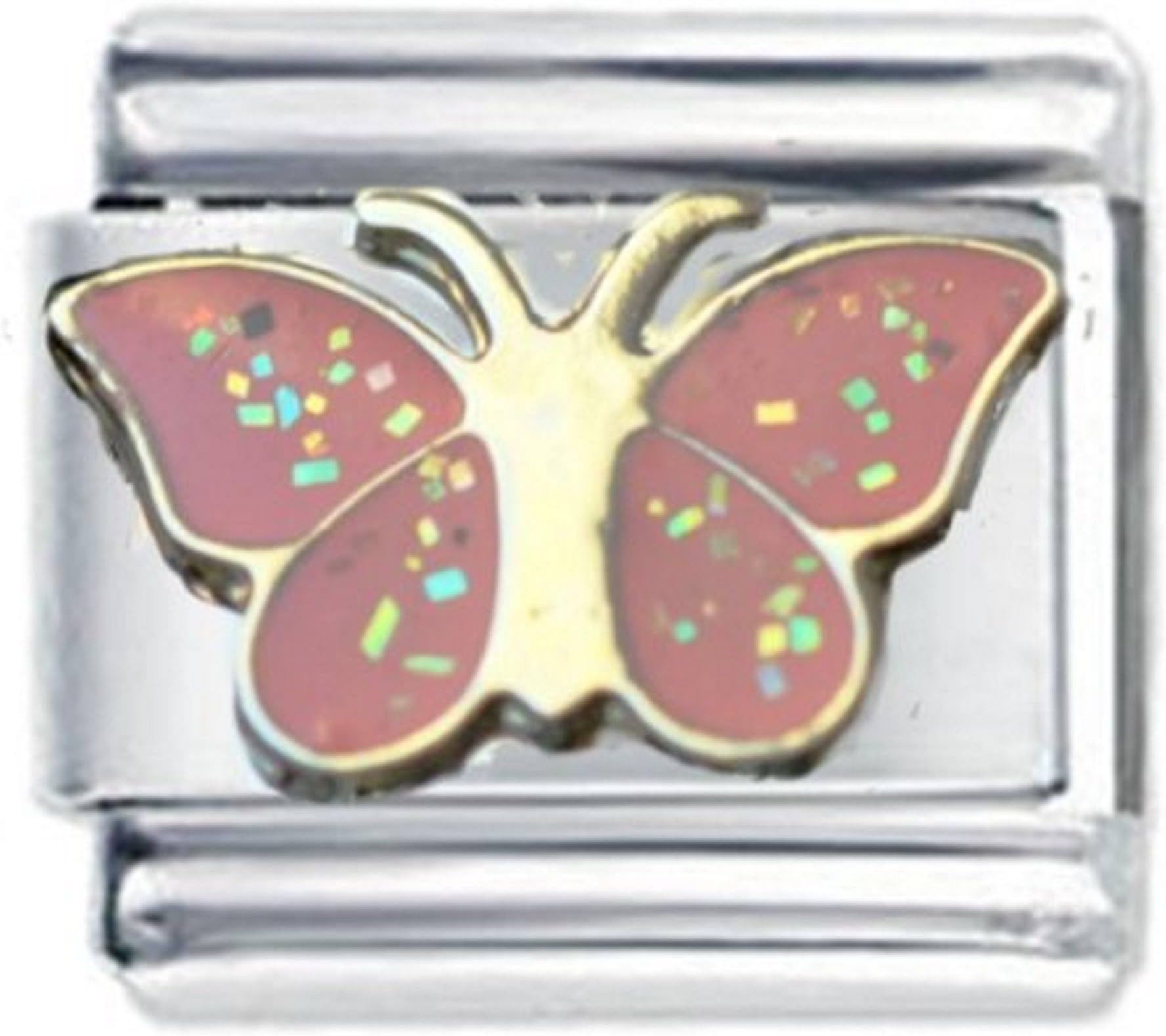 Pink Butterfly with Glitter Enamel Italian Charm Fits all 9mm Italian Style Charm Bracelets