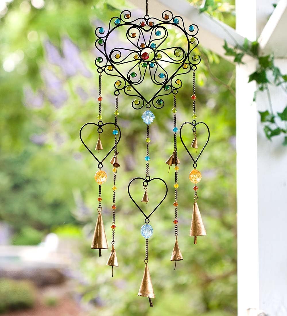 Colorful Heart Wind Chime 7.5 L x 7.5 W x 23 H Garden