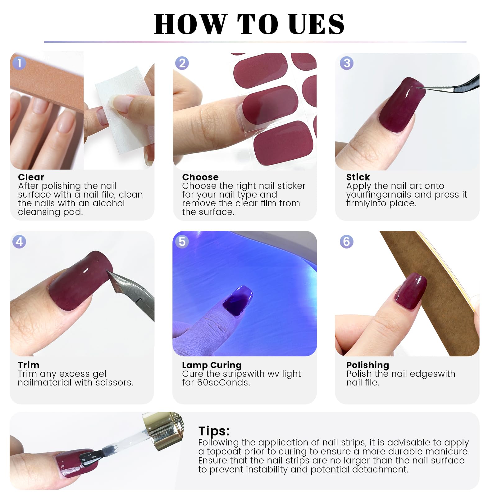 OAUEE Semi Cured Gel Nail Strips | 20 Gel Nail Stickers | Gel Nail Stickers with UV Light Required | Salon Quality, Easy Application and Removal（Transparent Pink Ombre） - Image 6