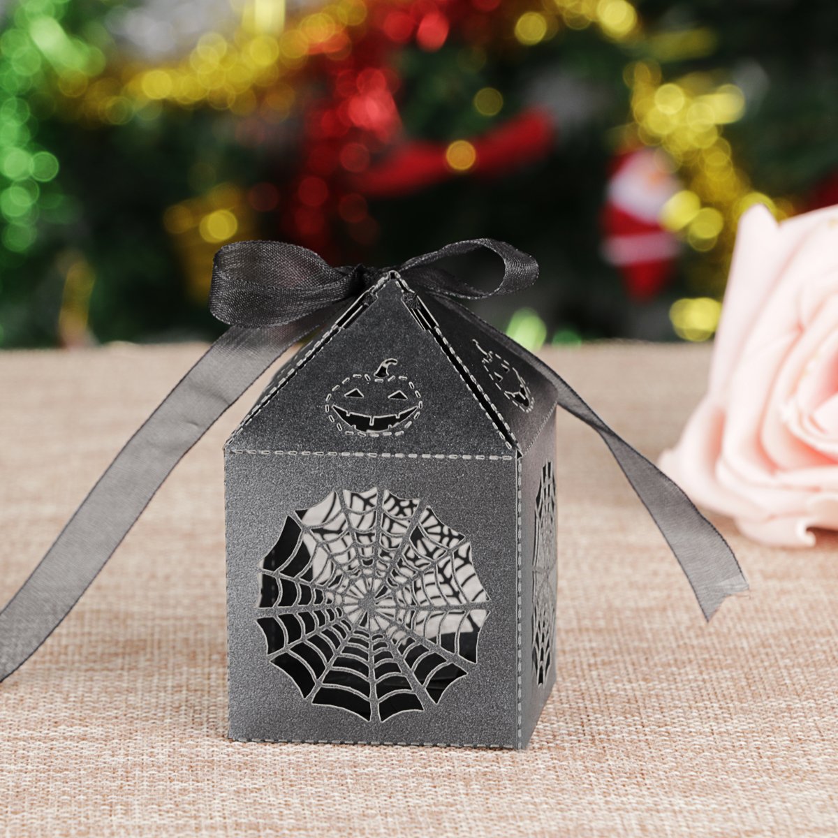 Home Kitty 50pcs Halloween Theme Party Gift Favor Candy Boxes with Ribbons - Cobweb Style Hens Night Out Fun Favors