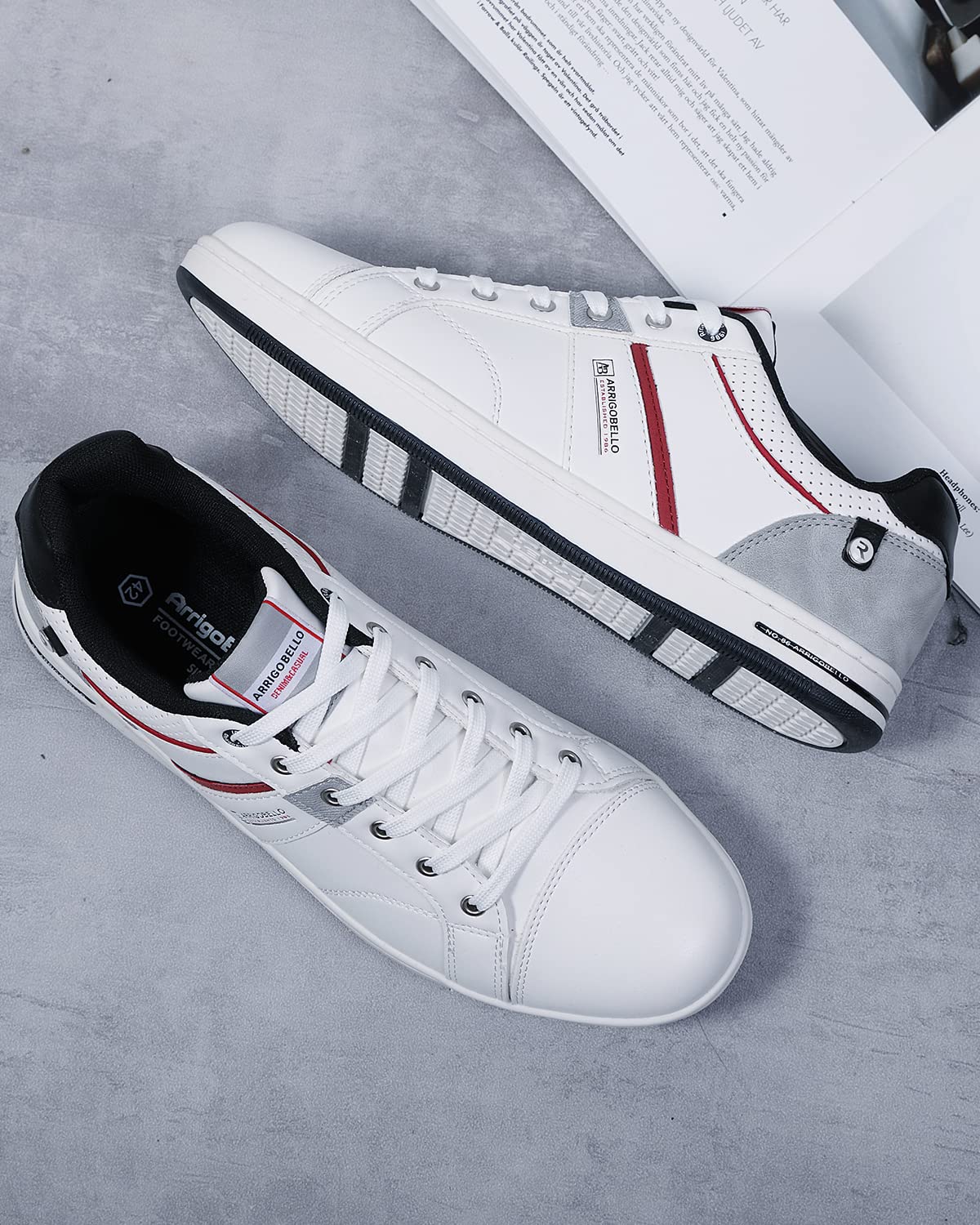 ARRIGO BELLO Sneaker Herren Freizeitschuhe Schuhe Sportschuhe Leder Mode rutschfest Outdoor Sneakers Größe 41-46 (A weiß,Size_46) 3