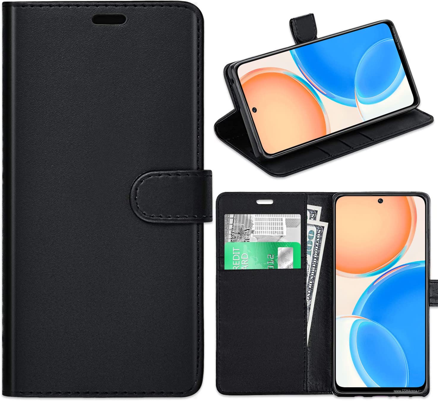 KP TECHNOLOGY Honor X8 Case, Honor X8 Leather Case, Honor X8 Book Flip Leather Wallet Cover with Card Slots for Honor X8 (BLACK)