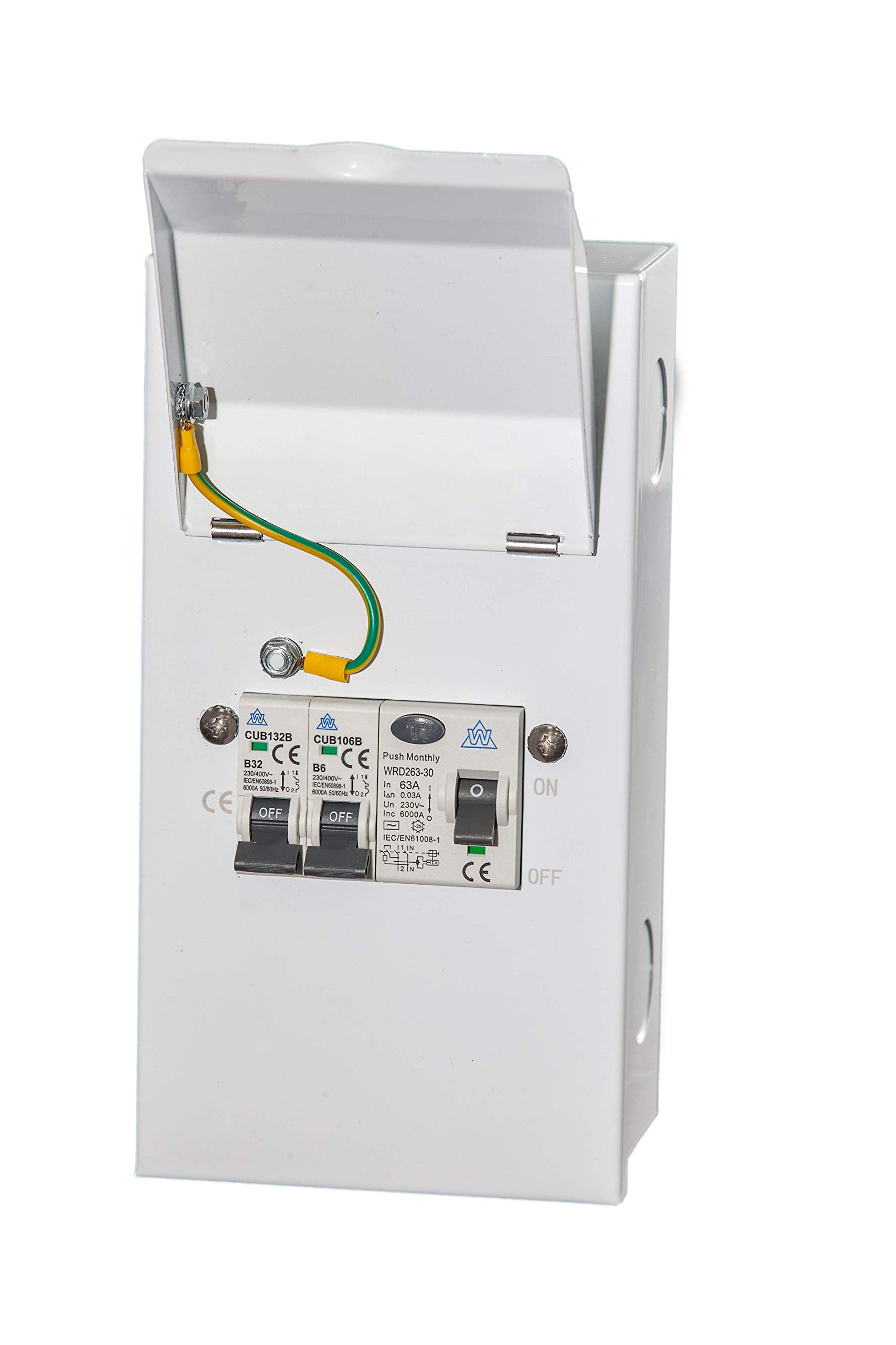 Metal Garage Mini Consumer Unit c/w 63a RCD and 2 MCBs (6a+16a) | Ideal for Sheds & Workshops