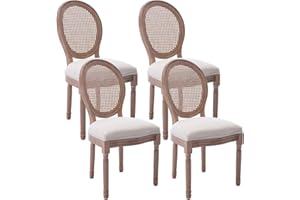 Virabit French Dining Chairs Set of 4, Rattan Farmhouse Upholstered Dining Chairs with Curved Backrest and Beautifully Carved Solid WoodFrame for Living Room, Kitchen, Restaurant