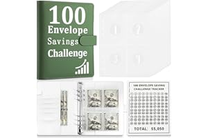 QOUBAI 100 Envelopes Money Saving Challenge Binder Kit A5 Fun Budget Binder Book Organizer with Card Slot Pen Holder for 100 Day Cash Stuffing $5050 Budget Money Saving Box Replacement (Sage Green)