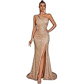 Evening Gowns Formal Dresses for Women Cocktail Party Sequin Tulle Sexy One Shoulder Floor Length Prom Wedding Guest Dress