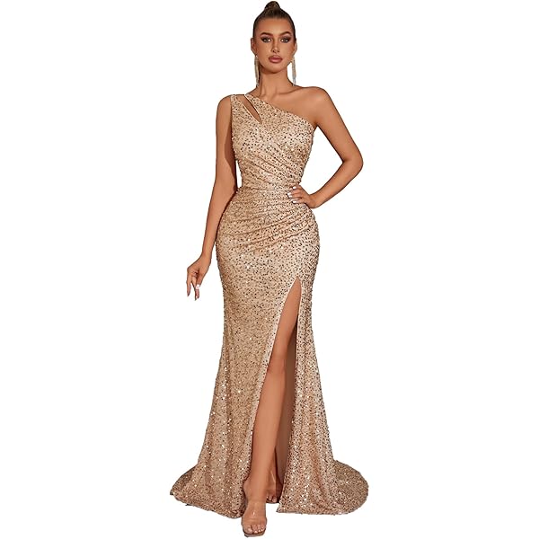 Vestido Largo De Noche Con Cola De Pez Y Lentejuelas - Vestido De Fiesta Brillante, Mangas Largas, Ajuste Ceñido