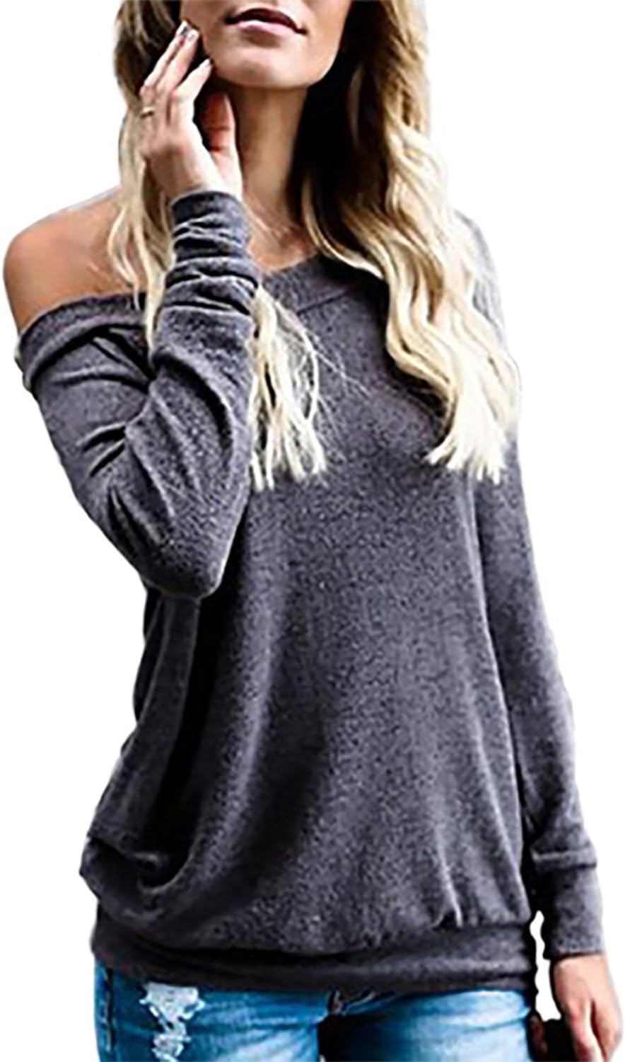 Ivrose Women's Casual Off Shoulder Tops Long Sleeve T Shirt