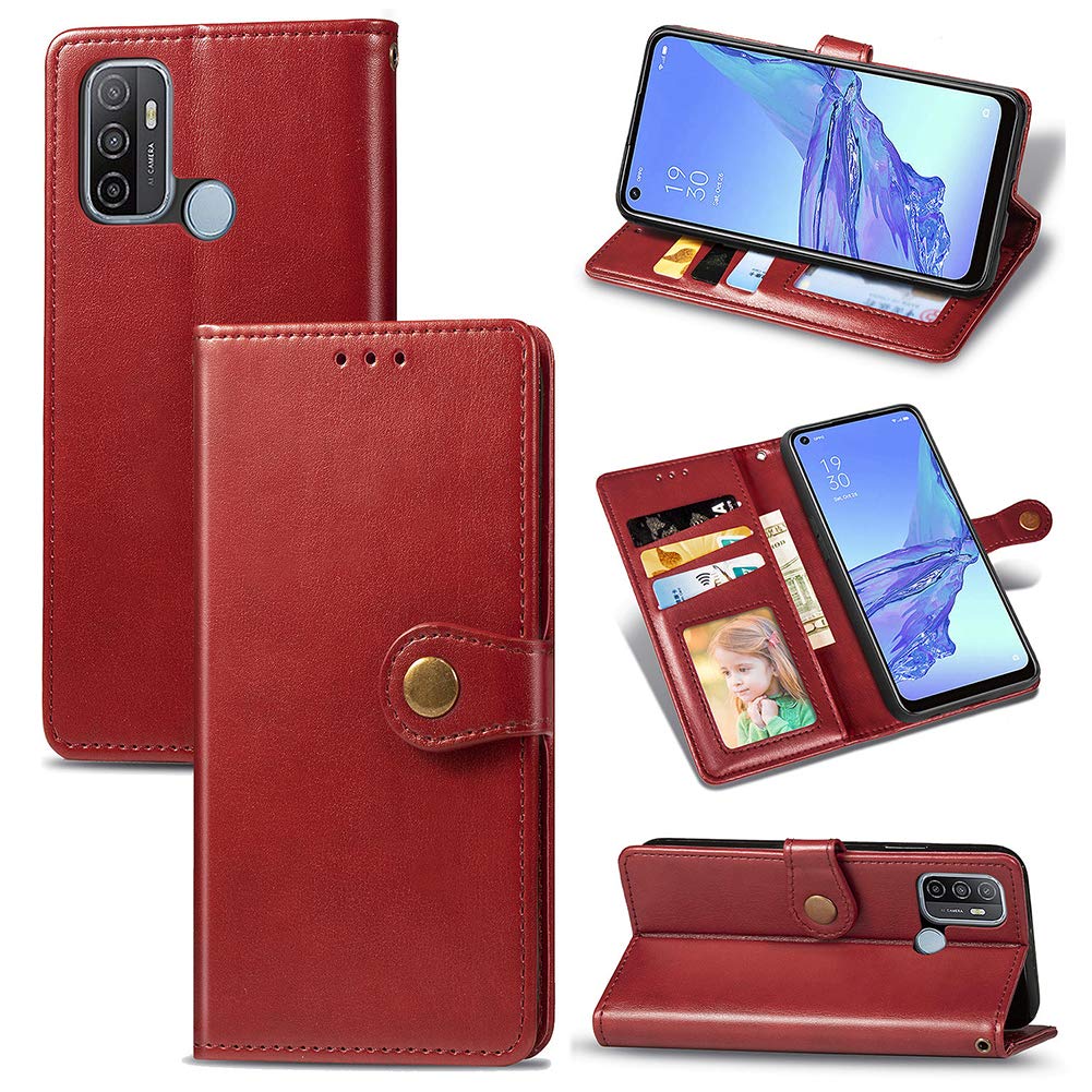 SHIEID Case for OPPO A53 2020 Wallet Case, Wallet Cover Magnetic Closure and Flip Stand Case, Premium 3D Vintage elegant print Phone Shell Cases Suitable for OPPO A53 2020, Red