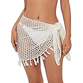 Lecieldusoir Women's Sarong Crochet Sarong Cover Up Short Bathing Suit Wrap Skirt with Tassels