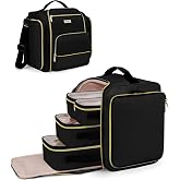 BAFAMYE Large Travel Makeup Bag - Cosmetic Organizer with 4 Removable Inner Pockets, Multi-functional Toiletry Bag for Accessories &amp; Brushes, Women's Beauty Case, Black