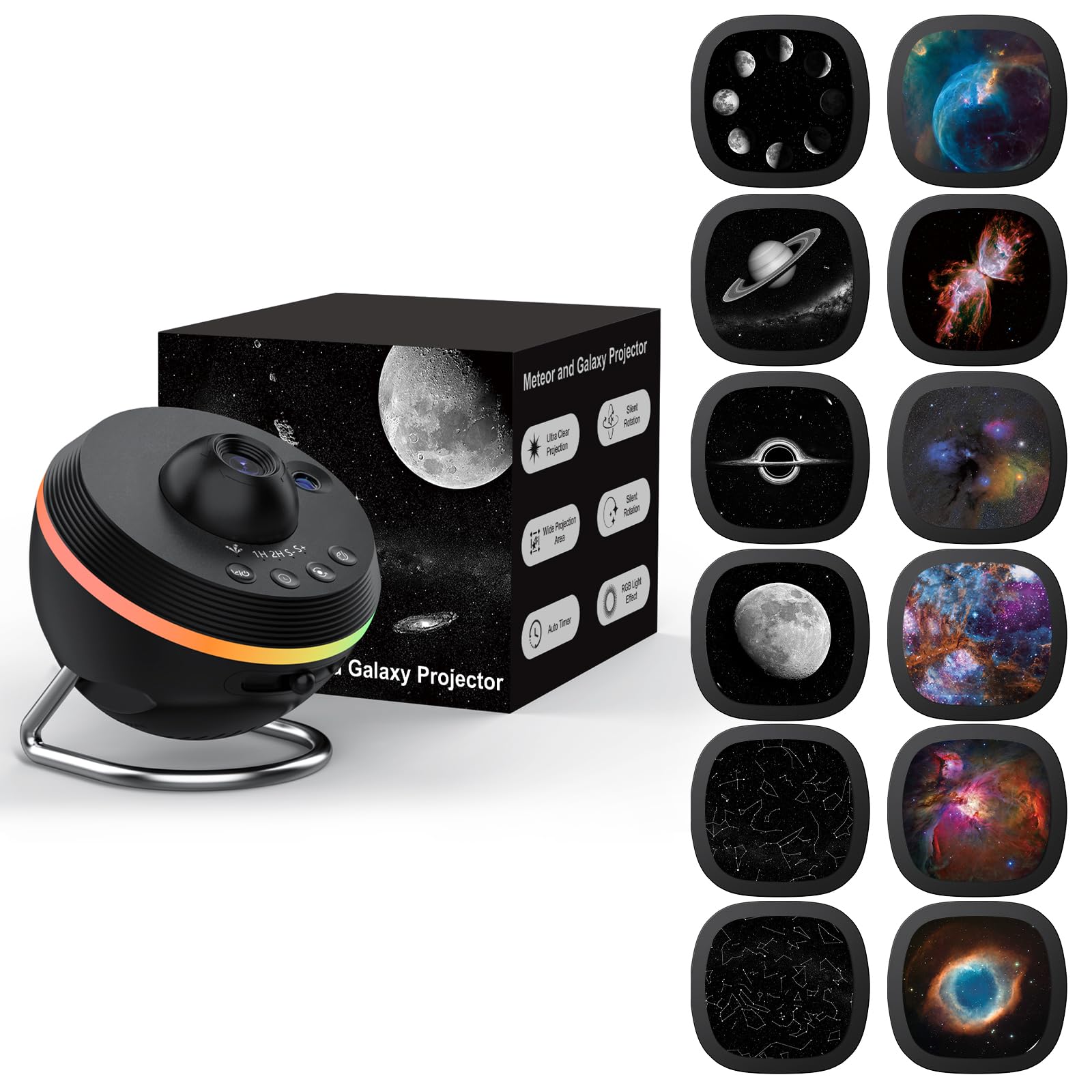 Ainael Galaxy Projector, Star Projector Home Planetarium Space Ceiling Starry Sky Night Light with Light Strip, Meteor and Galaxy Projector & 2 Films Set for Kid Adult Gift