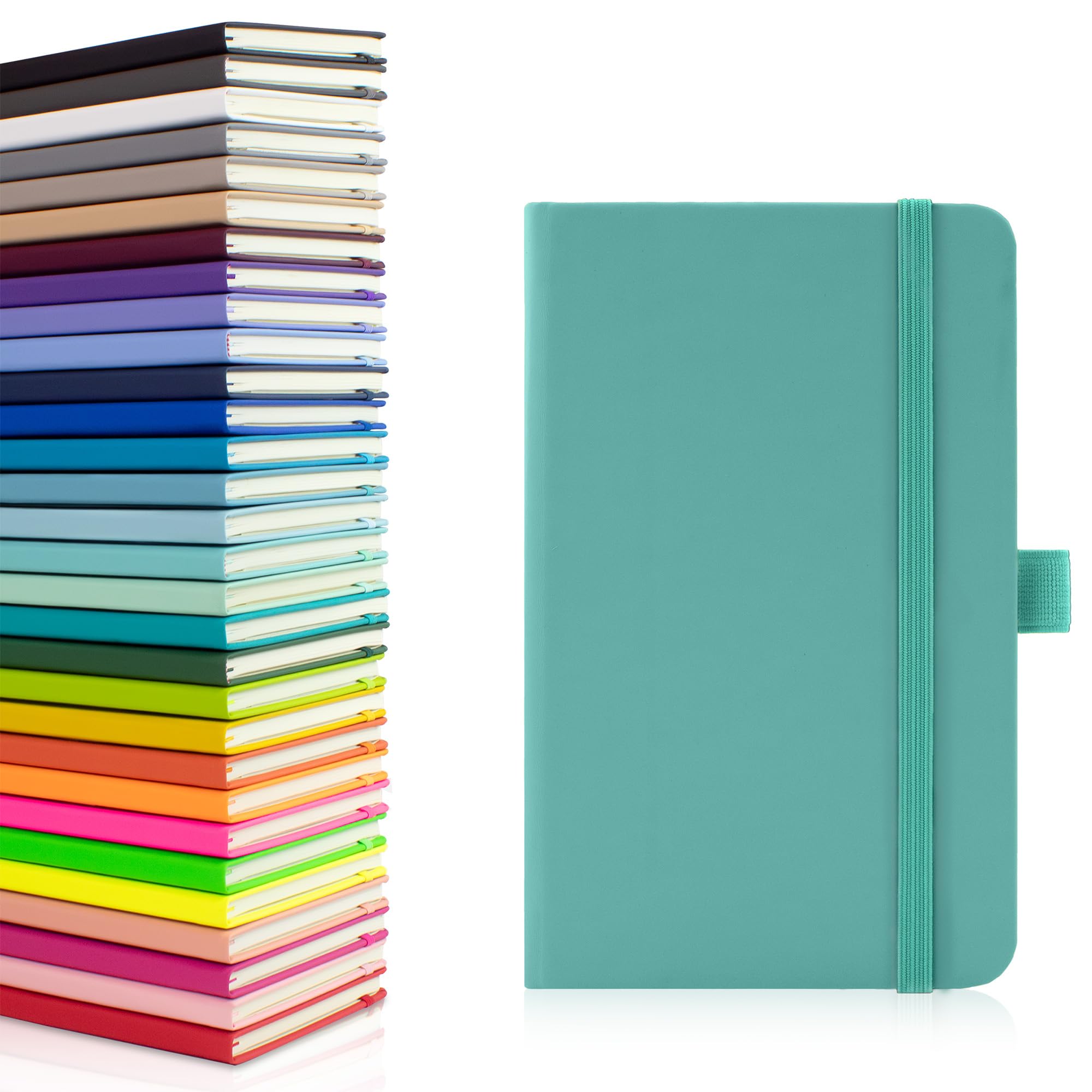 Notes London Eco A6 Notebook with Lined Pages, Pen Loop, Ribbon, Date Marks and Paper Pocket, Pocket Hardback Journal, Note, sustainably sourced paper (Pastel Teal)