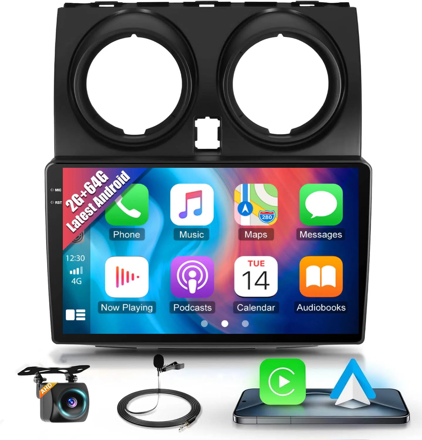 2+64G Android 15 Car Radio for Nissan Rogue Qashqai 2006-2016 Wireless Apple CarPlay Android Auto,9 inch Touchscreen Stereo WiFi Bluetooth GPS Navigation FM RDS + AHD Free Back Camera