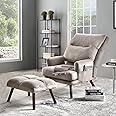 XIZZI Modern Lounge Chair Soft Fabric Armchair with Ottoman Adjustable Backrest and Side Pockets Accent Chair for Office,Living Room,Bedroom and Apartment,Grey