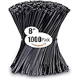 Zip Ties 8 inch with 40 lb Tensile Strength, Black Cable ties, 1000 Pack, ANOSON