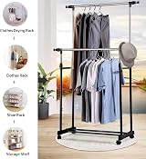 Vivo Technologies Double Rail Adjustable Tidy Rack Mobile Garment Rack view 5