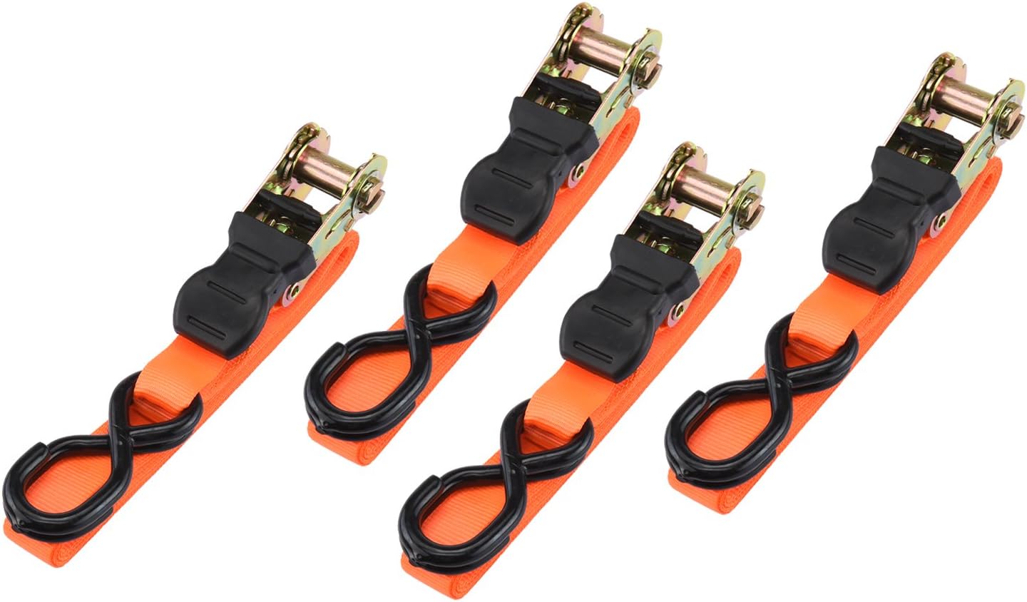 Neiko 51031A Ratcheting Tie-Down Straps, 1"X15', 1500 Lb Capacity | PVC-Coated Hooks | 4-Count - Ratchet Straps - 