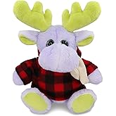 DolliBu Super Soft Sitting Purple Moose Stuffed Animal with Plaid Red Hoodie Sweater - Cute Moose Plush Lumberjack Stuffed Toy with Plaid Jacket Dress Up for Christmas, Holiday - 12 Inches