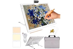 KOBAIBAN Wireless A3 Light Pad with Carry Bag, Foldable Stand, Top Clip, 3 Colors/Stepless/6-level Dimmable Brightness Rechargeable tracing Light Box/Board for Weeding Vinyl, Diamond Painting (White)