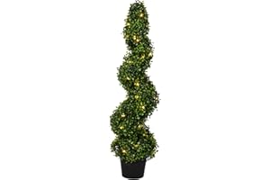 Vickerman Pre-Lit LED Artificial Boxwood Topiary Spiral Tree 3 Foot Tall - Potted Natural Green Boxwood - UV Resistant Indoor Outdoor Home Patio Decor